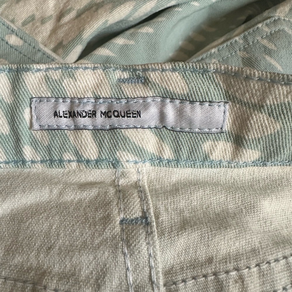 Alexander McQueen Op-Art pants size EU 42 US 12 designer teal and cream flare - Picture 3 of 9